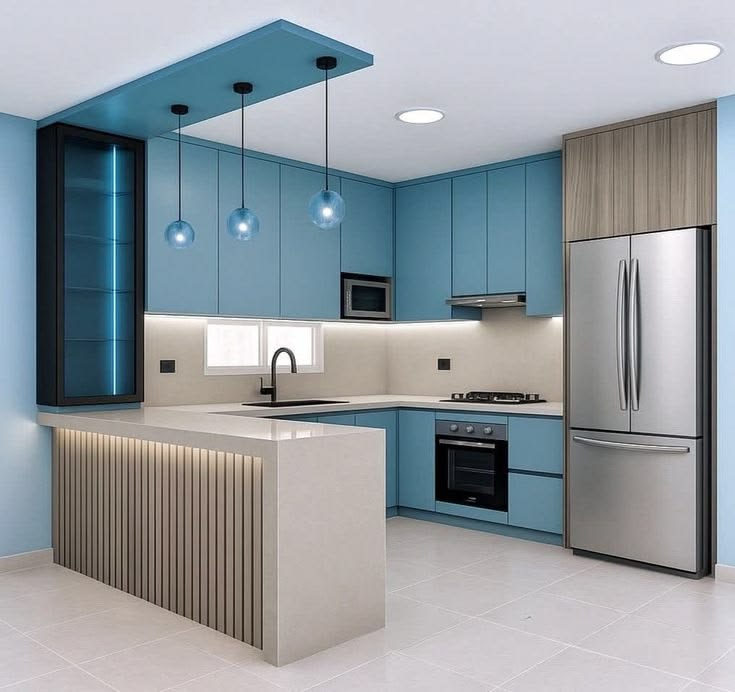 Mint Wraparound Modular Kitchen