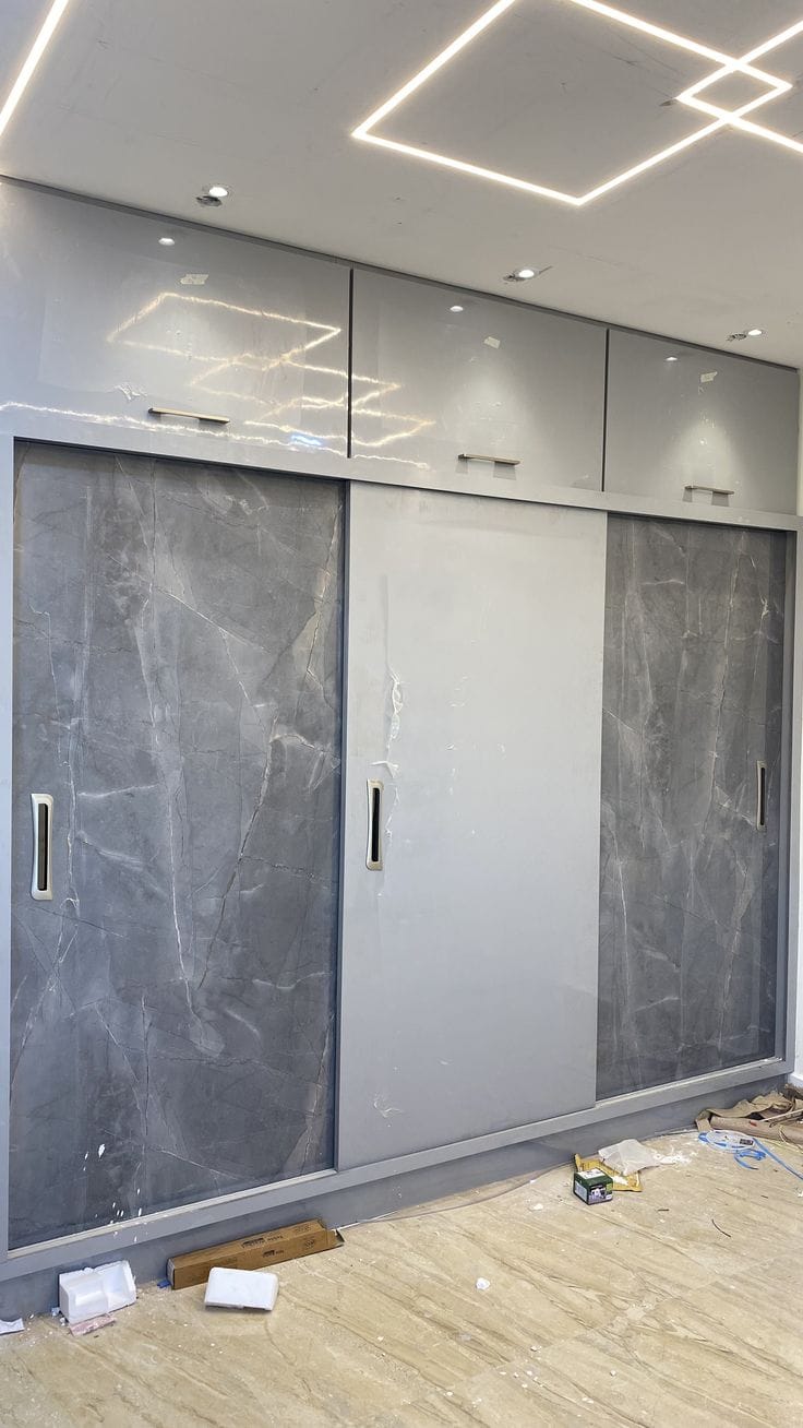 White & Blue Sliding Cupboard